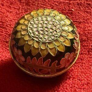 Vintage Chinese Cloisonné Round Trinket Box Floral 2”